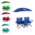 Double fold-up beach chair with umbrella